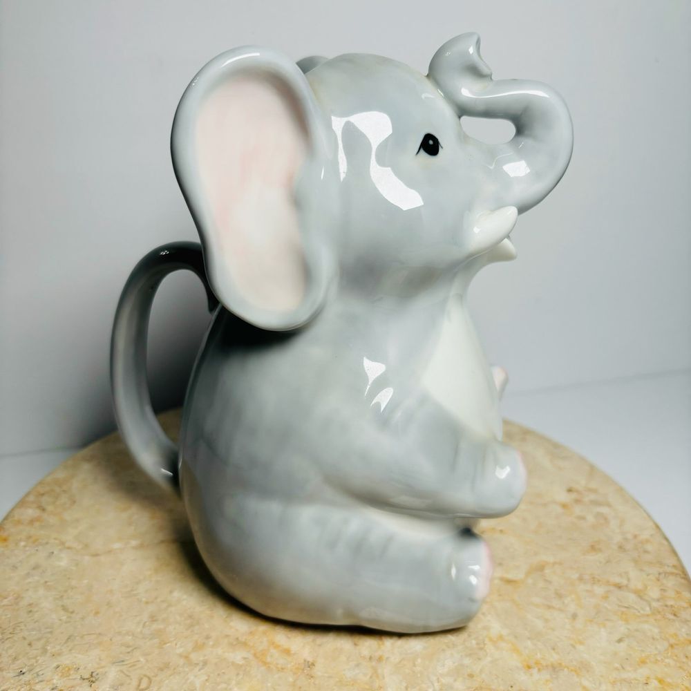 Vintage‎ Henriksen Elephant Gray Ceramic Pitcher Japan Kitsch Drink Container
